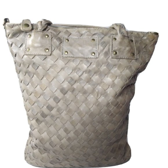 LANGELLOTTI Woven Leather Tote Bag Large Italian Leather Handbag Retail $375 - Picture 3 of 8